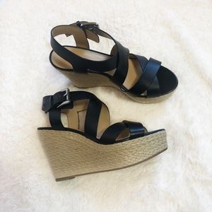 Michael Kors Black Celia Wedge Size 9.5 Leather